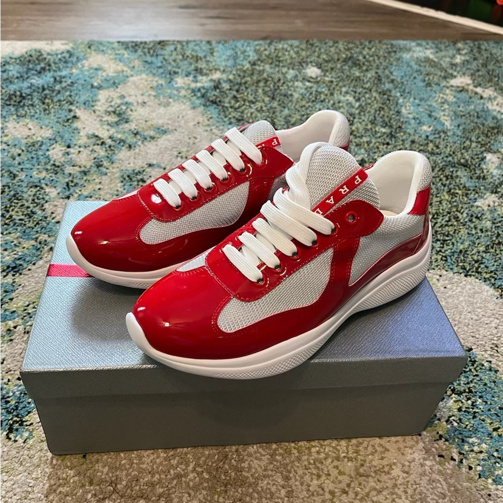 Prada Kids Red and White Sneakers - Picture 3 of 5